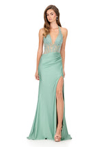 ASHLEYlauren Illusion Corset Halter Prom Dress 12169