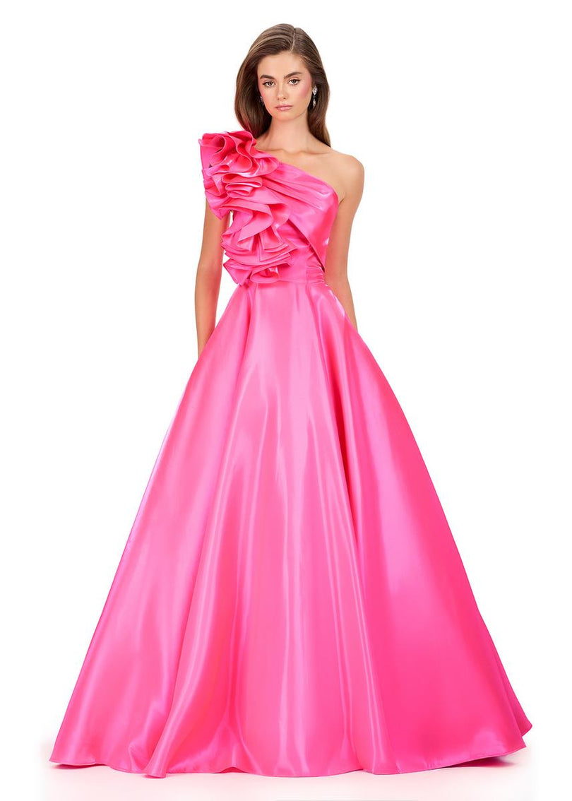 ASHLEYlauren One Shoulder Ruffle Detail Prom Dress 12171