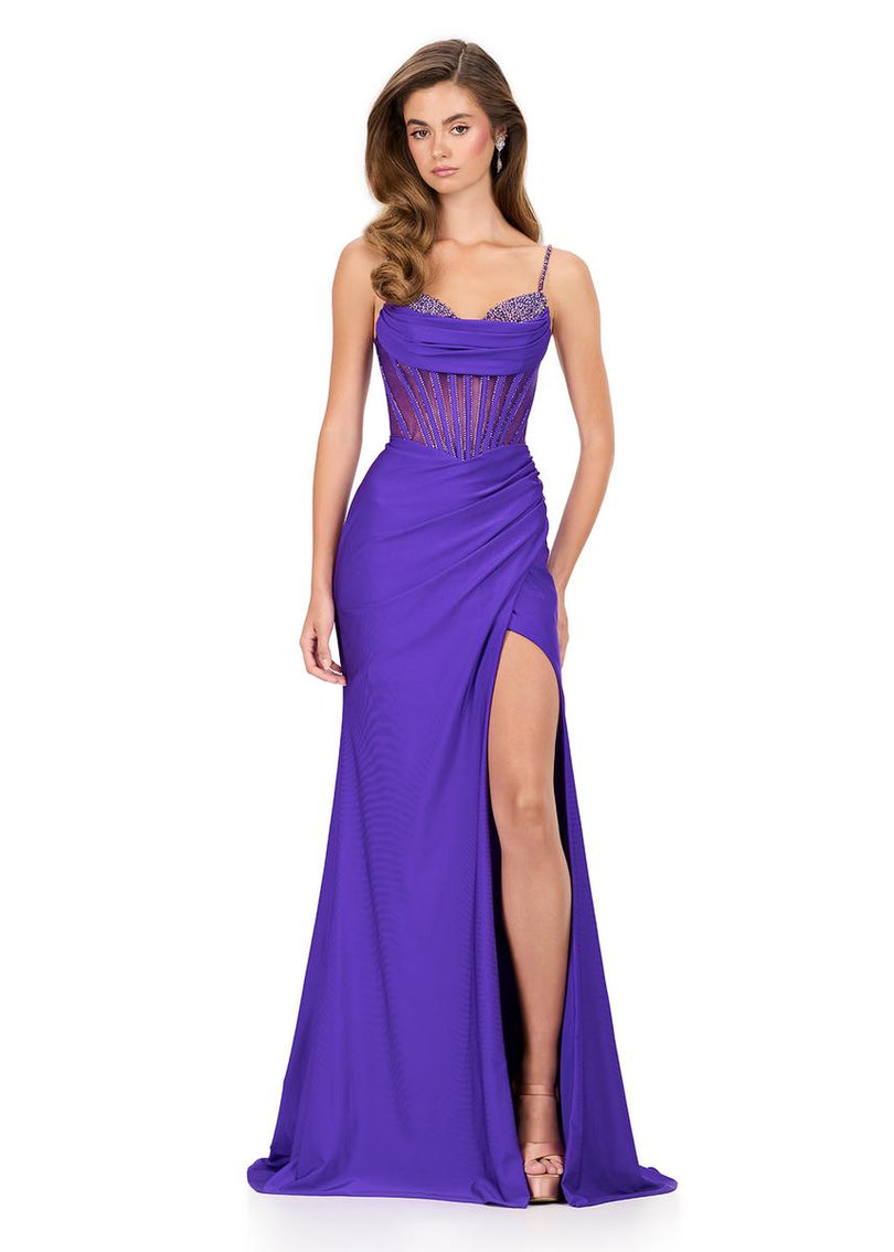purple corset prom dress Candice Wang 72392 Size 4 Lace Satin Fitted Formal Slit Cut Out Back Gown up back ensures a customizable WEDTREND Women Light Purple Prom