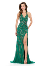 ASHLEYlauren Halter Open Back Fitted Prom Dress 12176