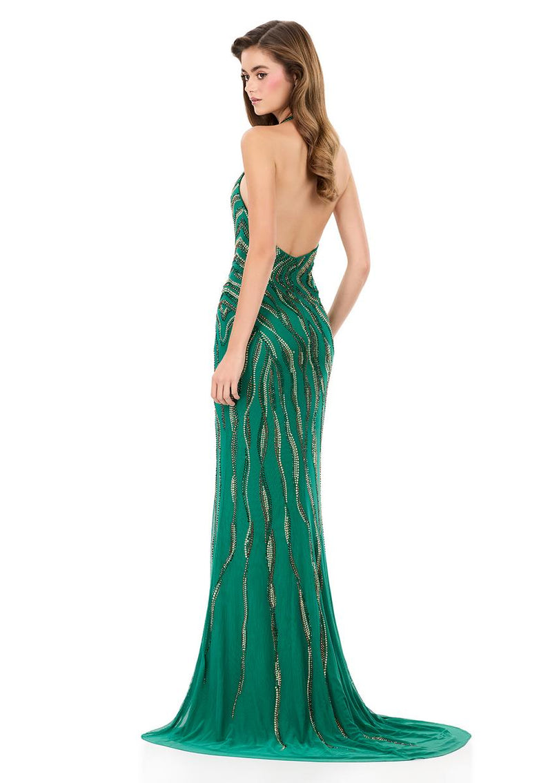 ASHLEYlauren Halter Open Back Fitted Prom Dress 12176