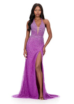 ASHLEYlauren Beaded Lace Halter Prom Dress 12177