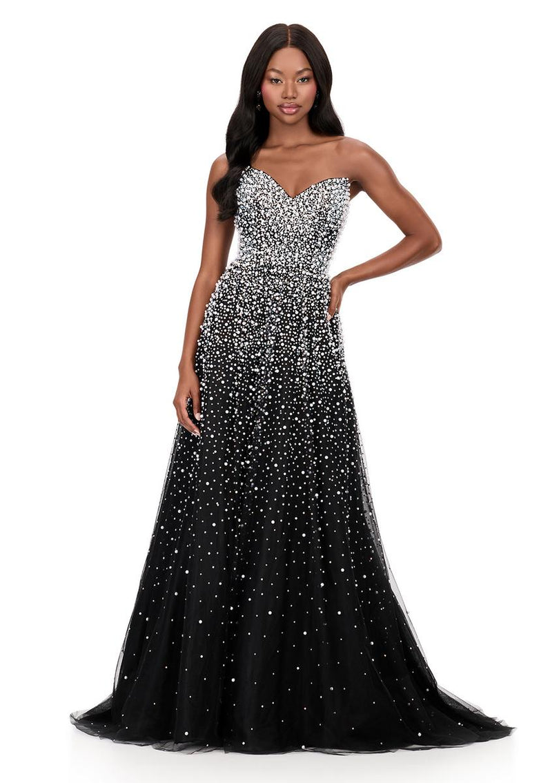 ASHLEYlauren Strapless Pearl Beaded Ball Gown 12180