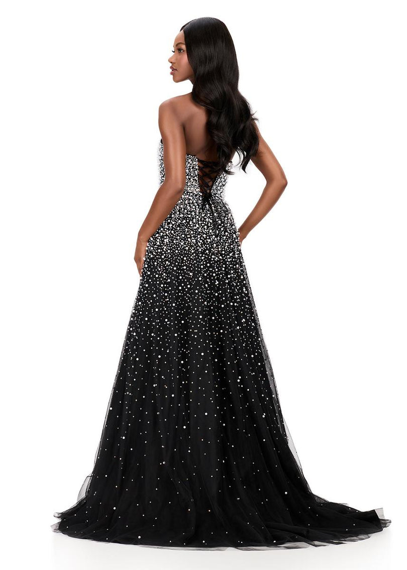 ASHLEYlauren Strapless Pearl Beaded Ball Gown 12180