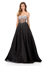 ASHLEYlauren Beaded Pearl Corset Prom Dress 12182