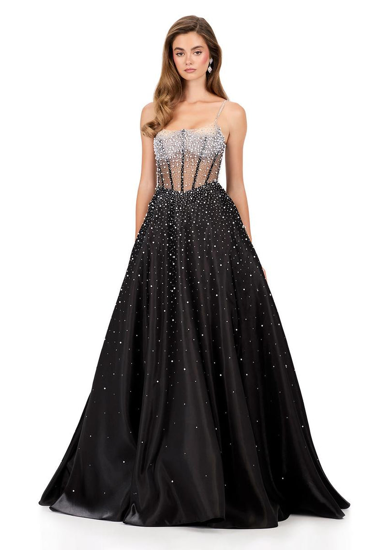 ASHLEYlauren Beaded Pearl Corset Prom Dress 12182