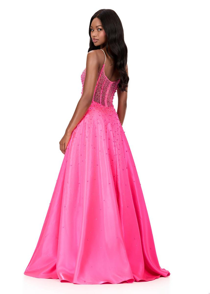 ASHLEYlauren Beaded Pearl Corset Prom Dress 12182