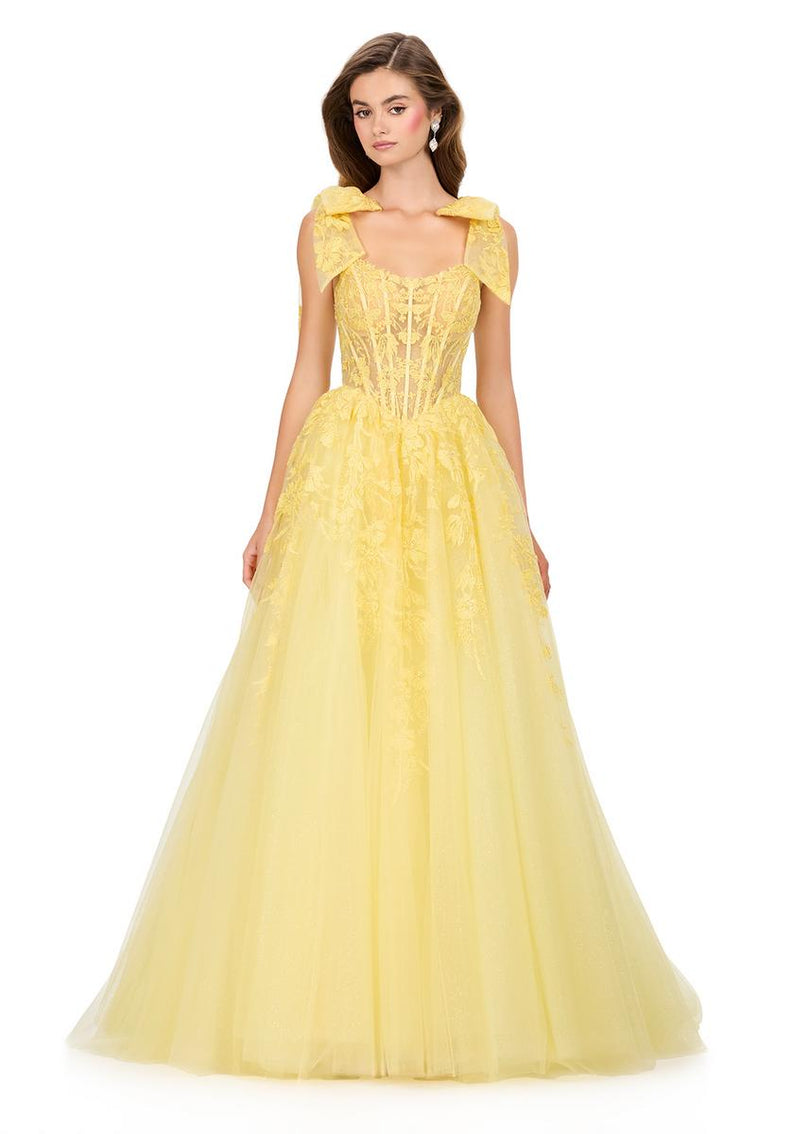 ASHLEYlauren Illusion Lace Corset Prom Dress 12184