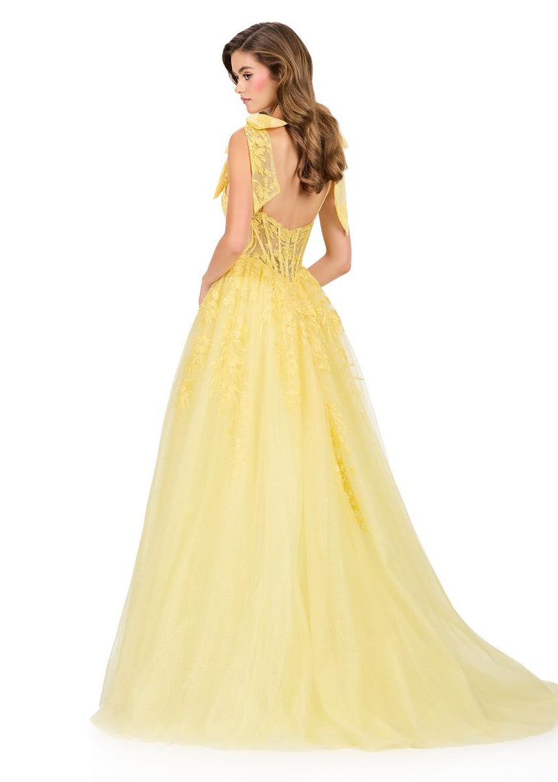 ASHLEYlauren Illusion Lace Corset Prom Dress 12184