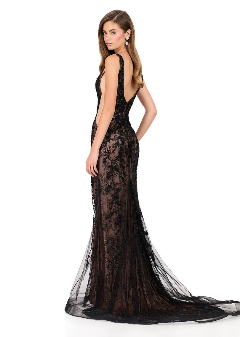ASHLEYlauren Illusion Side Lace Prom Dress 12187