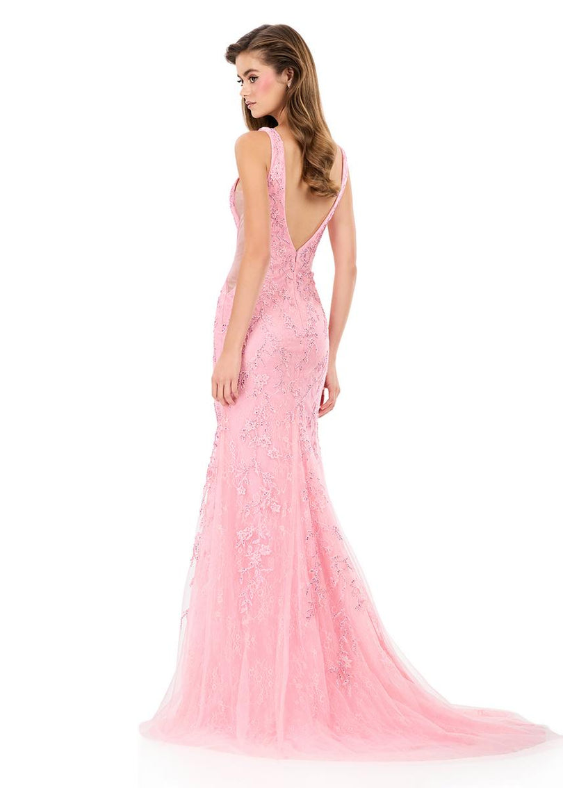 ASHLEYlauren Open Back Lace Fitted Prom Dress 12190