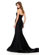 ASHLEYlauren Plunging Bead Accented Prom Dress 12191