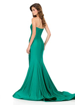 ASHLEYlauren Plunging Bead Accented Prom Dress 12191
