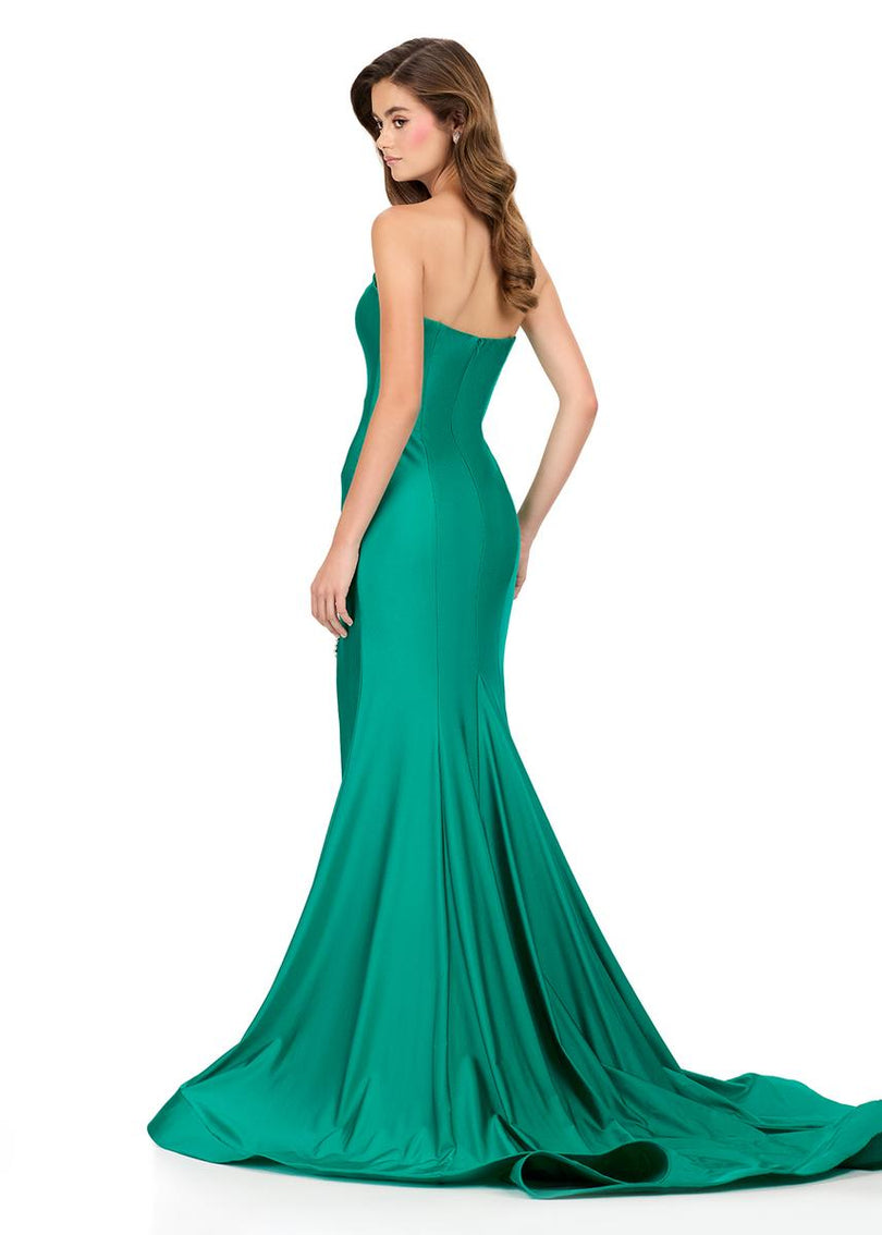 ASHLEYlauren Plunging Bead Accented Prom Dress 12191