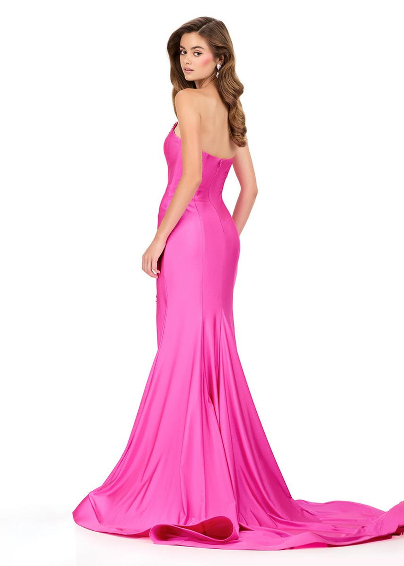 ASHLEYlauren Plunging Bead Accented Prom Dress 12191