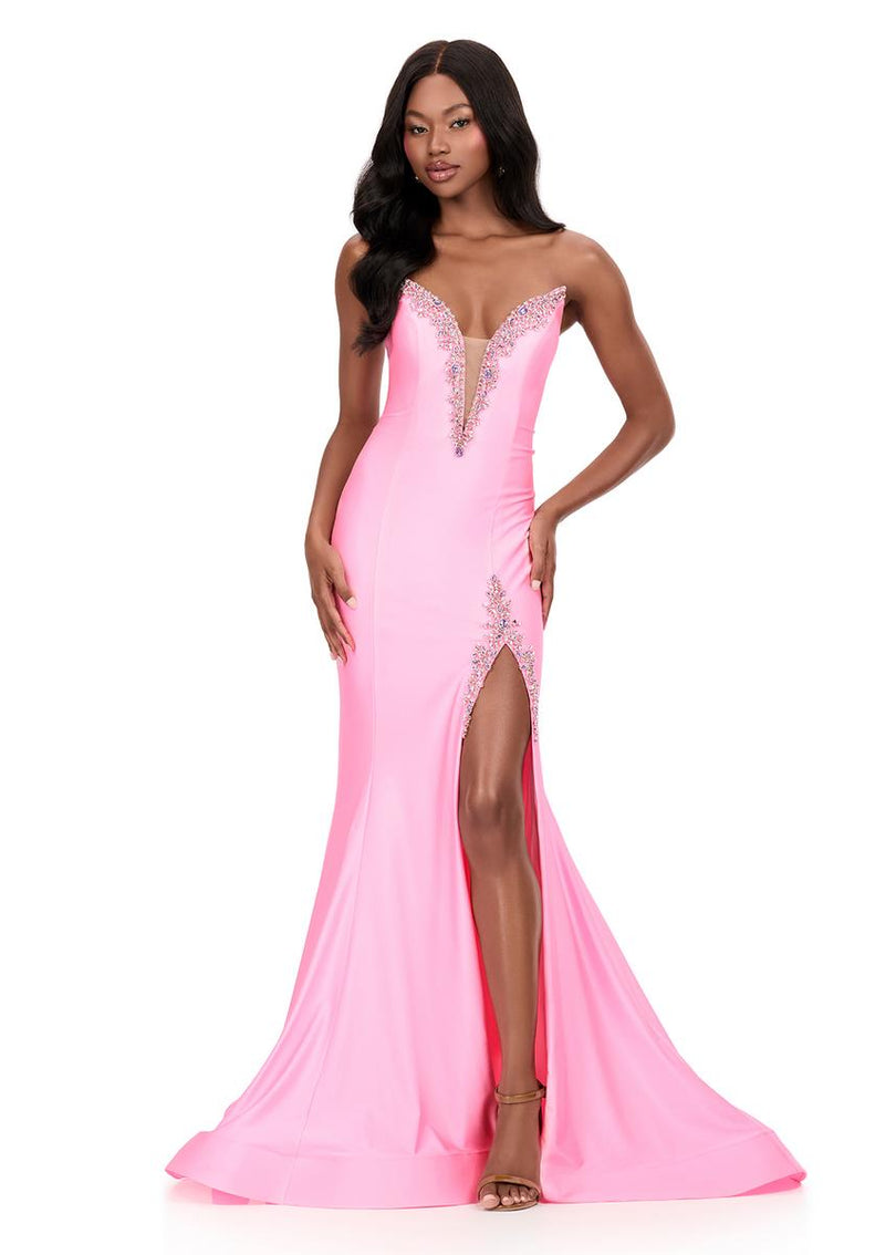 full body prom dress Dusty Blue One shoulder High Split Beaded Long Prom Dresses