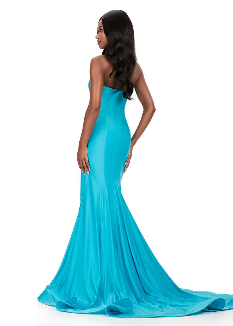 ASHLEYlauren Plunging Bead Accented Prom Dress 12191