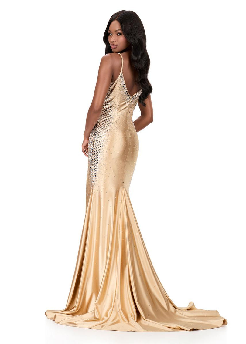 gold mirror prom dress Gorgeous Gold Cut Glass Mirror One-Shoulder Long Prom Dresses