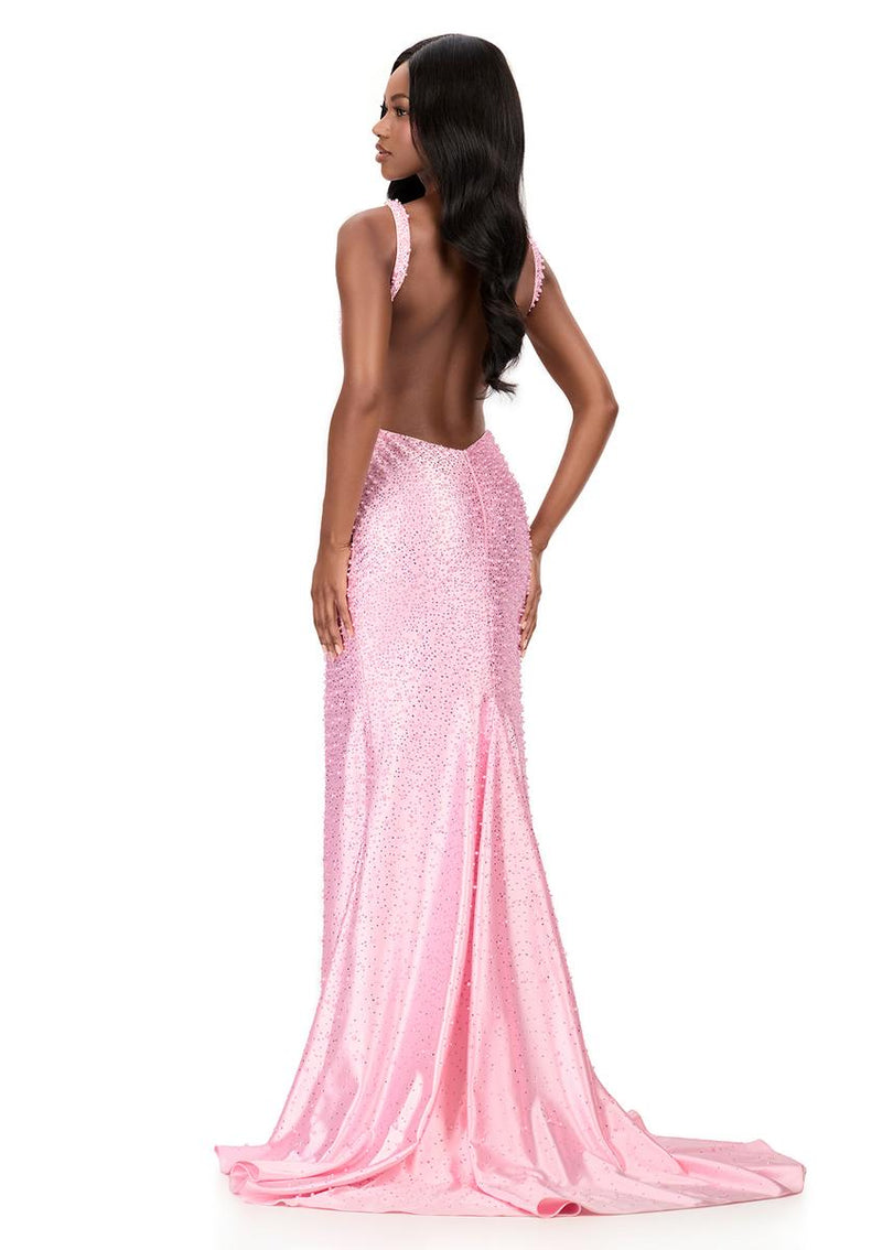 ASHLEYlauren Beaded Jersey Open Back Prom Dress 12194 ASHLEYlauren Beaded Jersey Open Back Prom Dress 12194