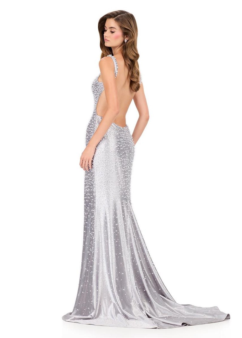 ASHLEYlauren Beaded Jersey Open Back Prom Dress 12194 ASHLEYlauren Beaded Jersey Open Back Prom Dress 12194