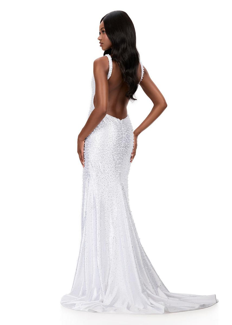 ASHLEYlauren 12194 Pearl & Stone Embellished Gown | Lady Black Tie White / 2 ASHLEYlauren 12194 Pearl & Stone Embellished Gown | Lady Black Tie White / 2