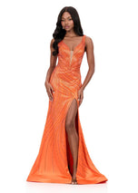 ASHLEYlauren Plunging Hot Stone Prom Dress 12203