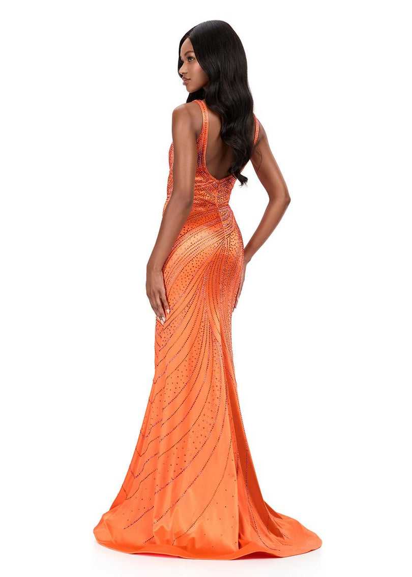ASHLEYlauren Plunging Hot Stone Prom Dress 12203