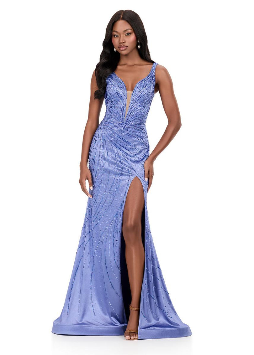 ASHLEYlauren Plunging Hot Stone Prom Dress 12203