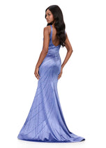 ASHLEYlauren Plunging Hot Stone Prom Dress 12203