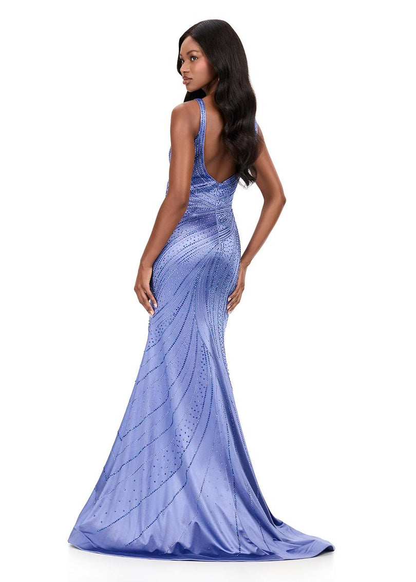 ASHLEYlauren Plunging Hot Stone Prom Dress 12203