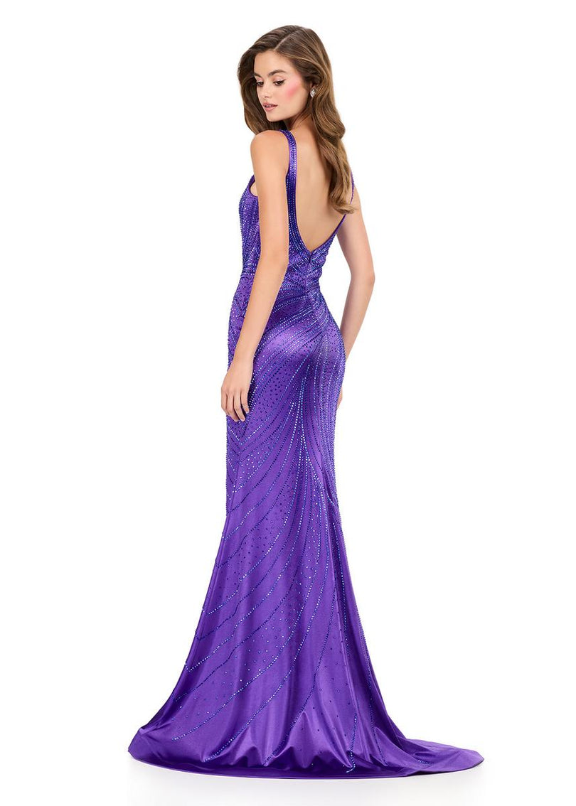 ASHLEYlauren Plunging Hot Stone Prom Dress 12203