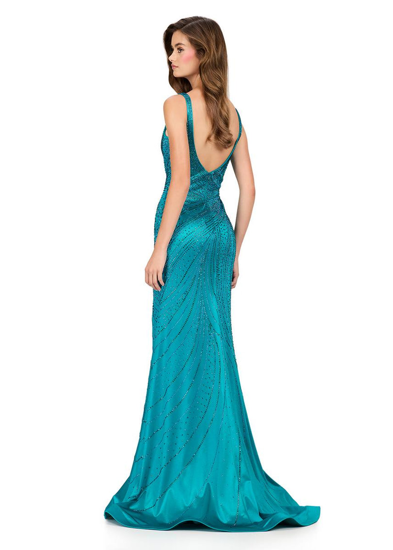 ASHLEYlauren Plunging Hot Stone Prom Dress 12203