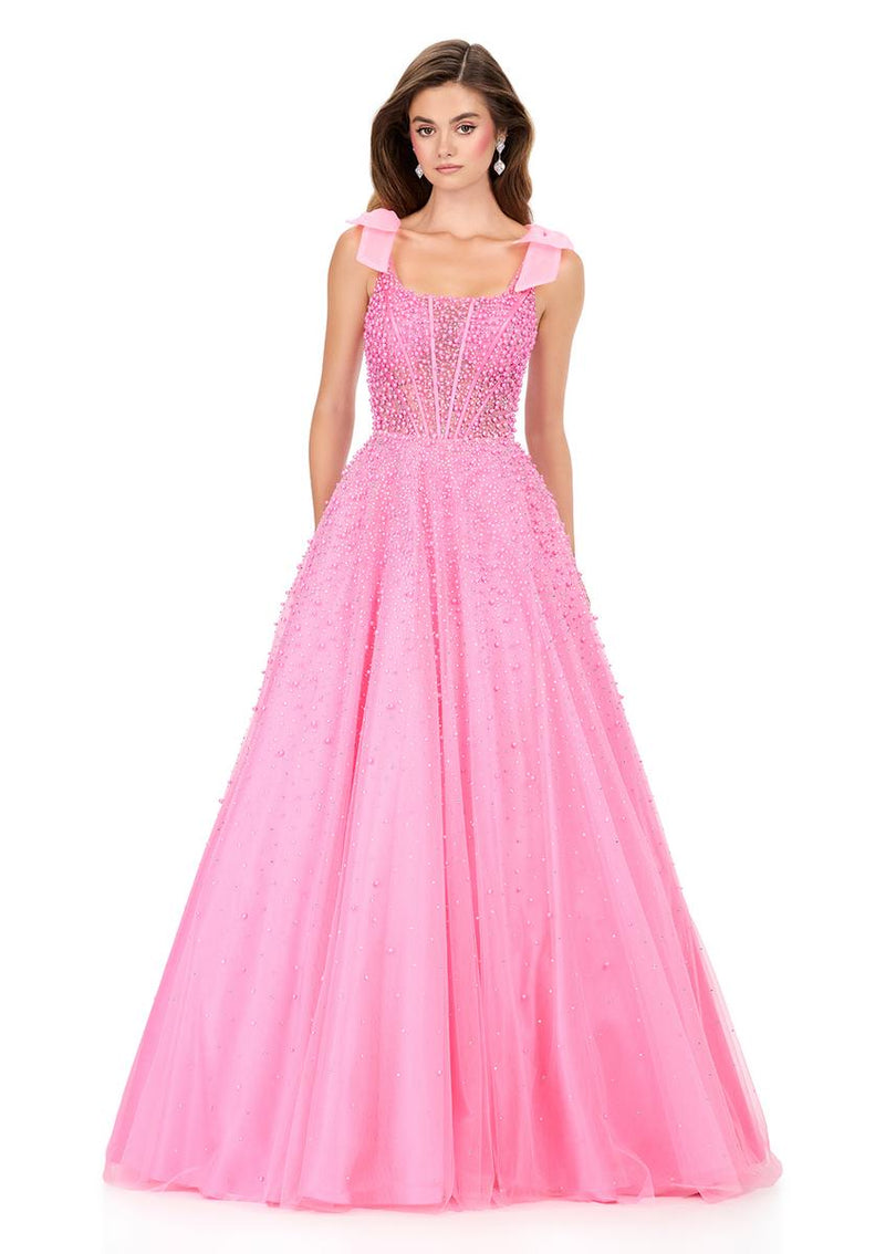 ASHLEYlauren Illusion Corset Beaded Ball Gown Dress 12204