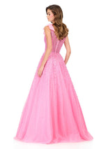 ASHLEYlauren Illusion Corset Beaded Ball Gown Dress 12204
