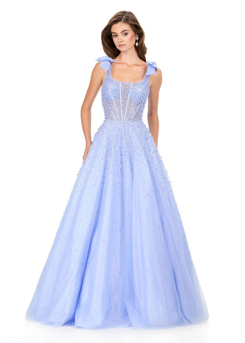 ASHLEYlauren Illusion Corset Beaded Ball Gown Dress 12204