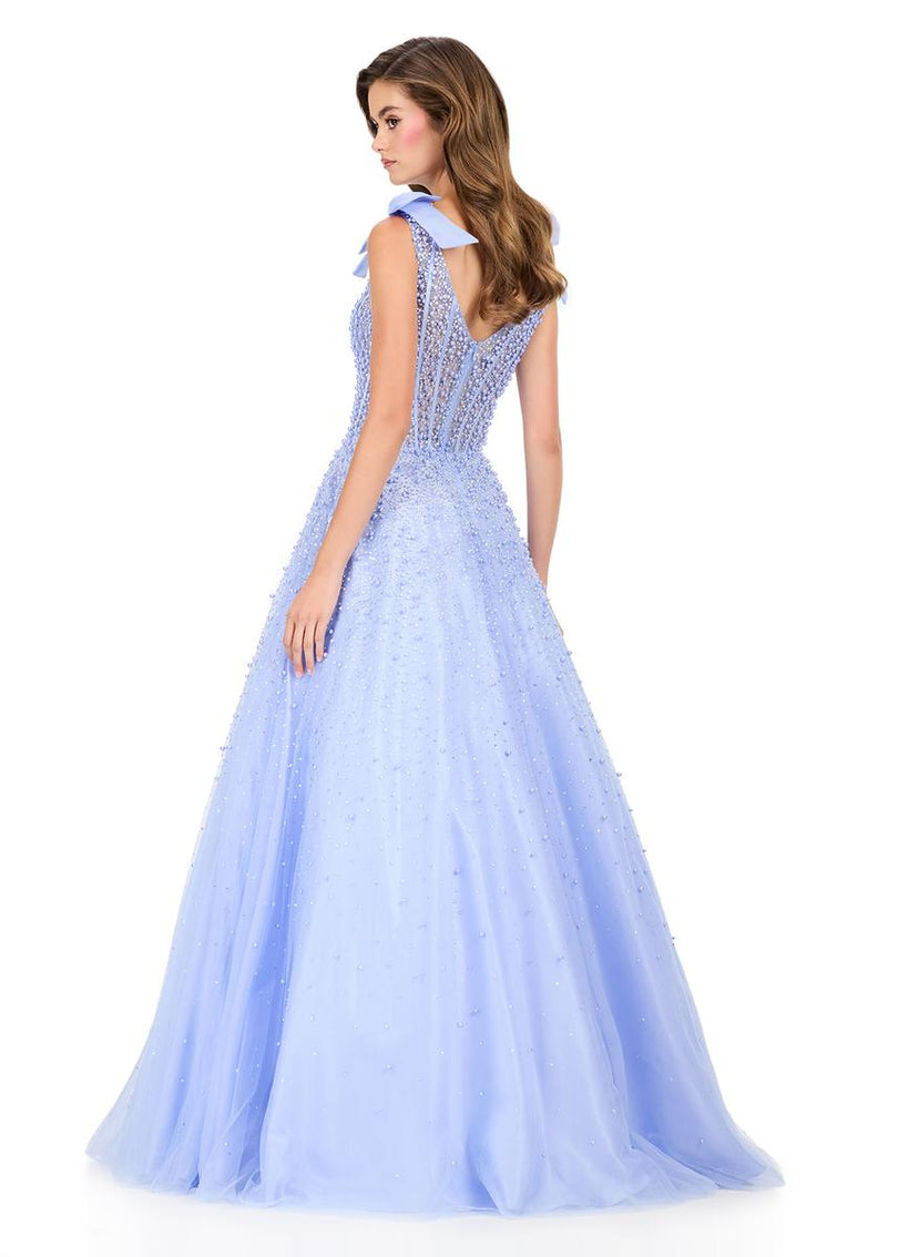 ASHLEYlauren Illusion Corset Beaded Ball Gown Dress 12204