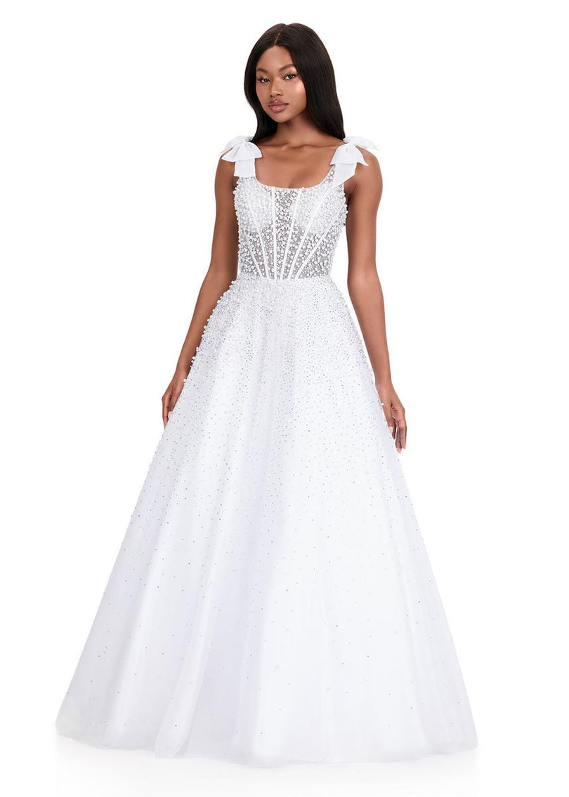 ASHLEYlauren Illusion Corset Beaded Ball Gown Dress 12204