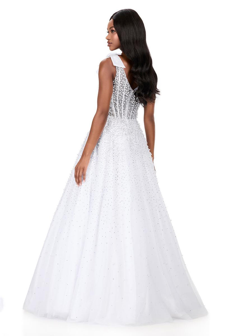 ASHLEYlauren Illusion Corset Beaded Ball Gown Dress 12204