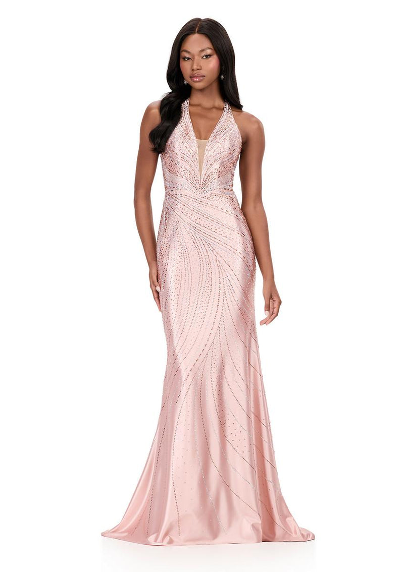 ASHLEYlauren Hot Stone Halter Prom Dress 12206