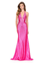 ASHLEYlauren Hot Stone Halter Prom Dress 12206