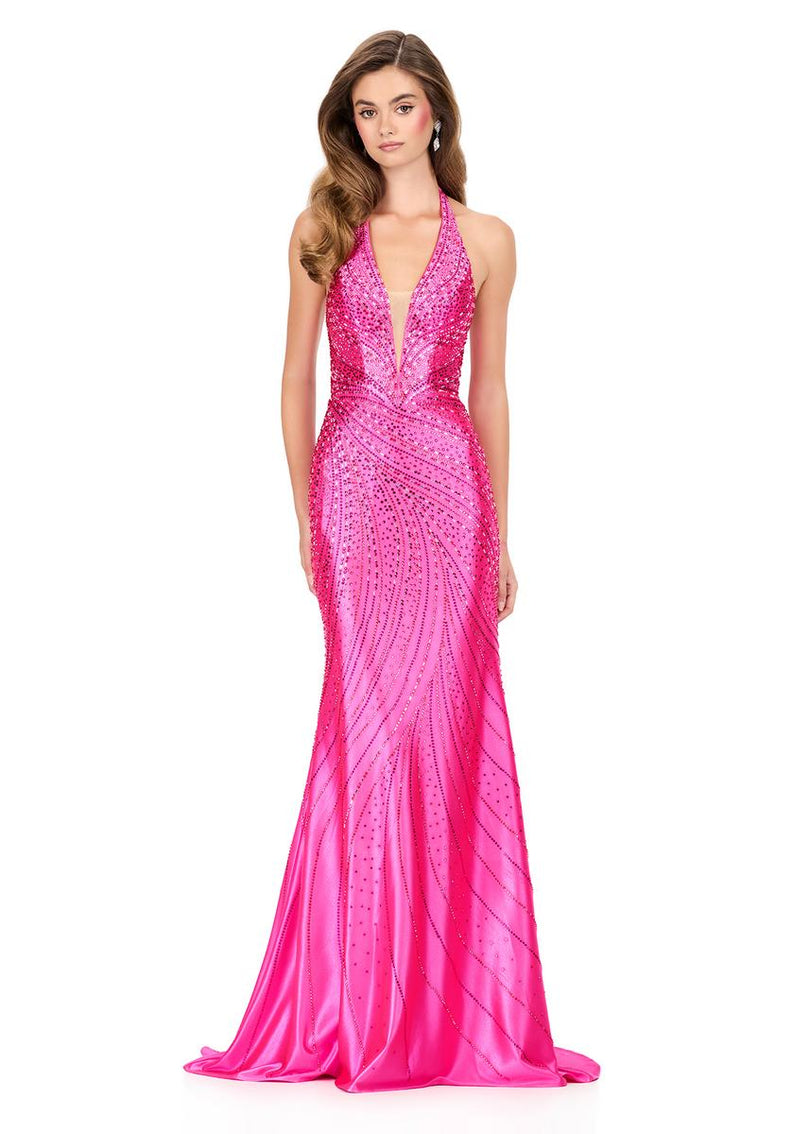 ASHLEYlauren Hot Stone Halter Prom Dress 12206