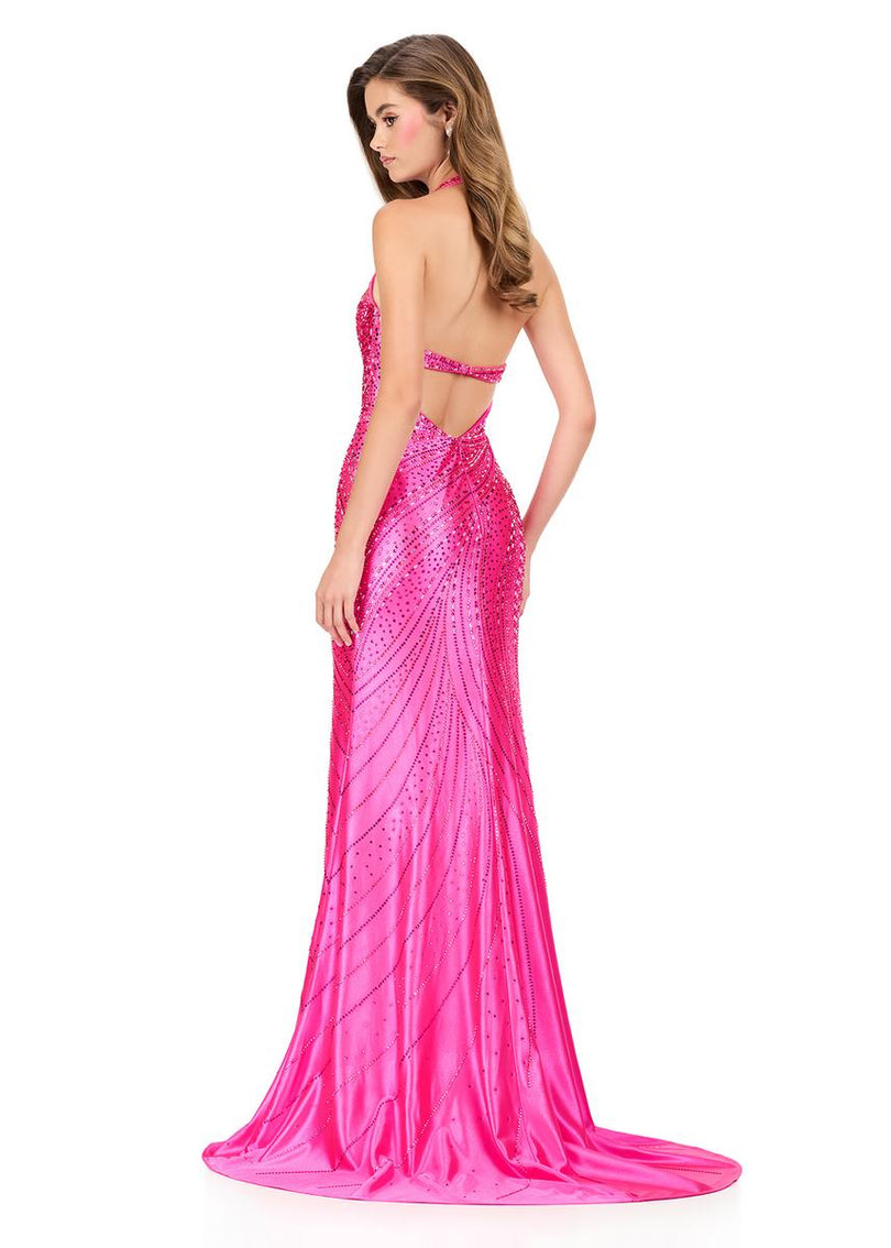 ASHLEYlauren Hot Stone Halter Prom Dress 12206