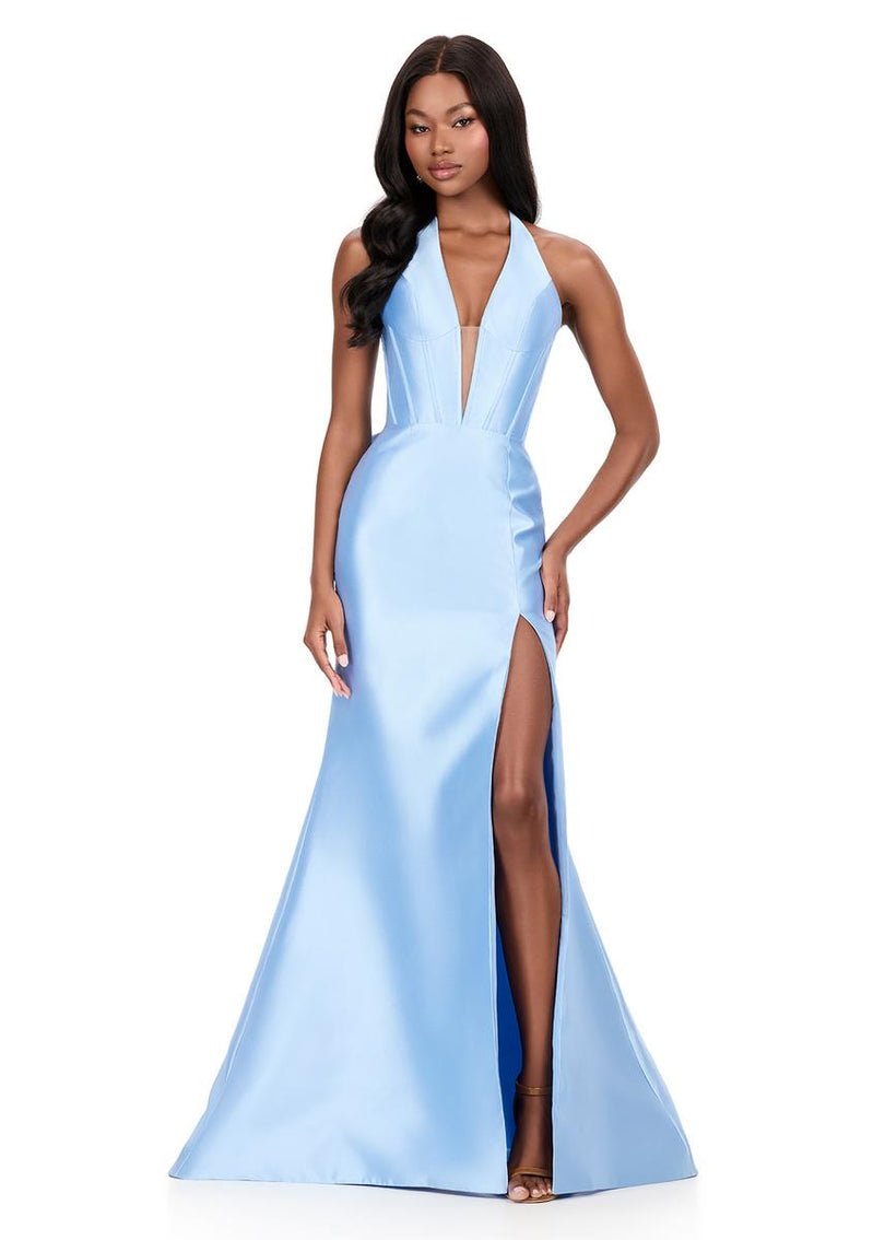 ASHLEYlauren Halter Mikado Prom Dress 12214 ASHLEYlauren Halter Mikado Prom Dress 12214