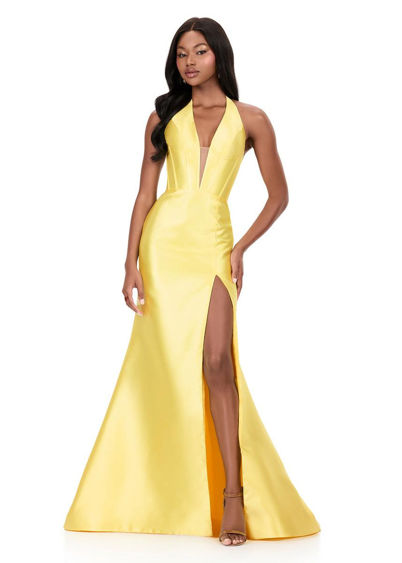 ASHLEYlauren Halter Mikado Prom Dress 12214 ASHLEYlauren Halter Mikado Prom Dress 12214