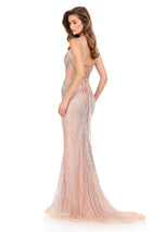 ASHLEYlauren Beaded Illusion Side Prom Dress 12219