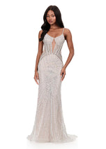 ASHLEYlauren Beaded Illusion Side Prom Dress 12219