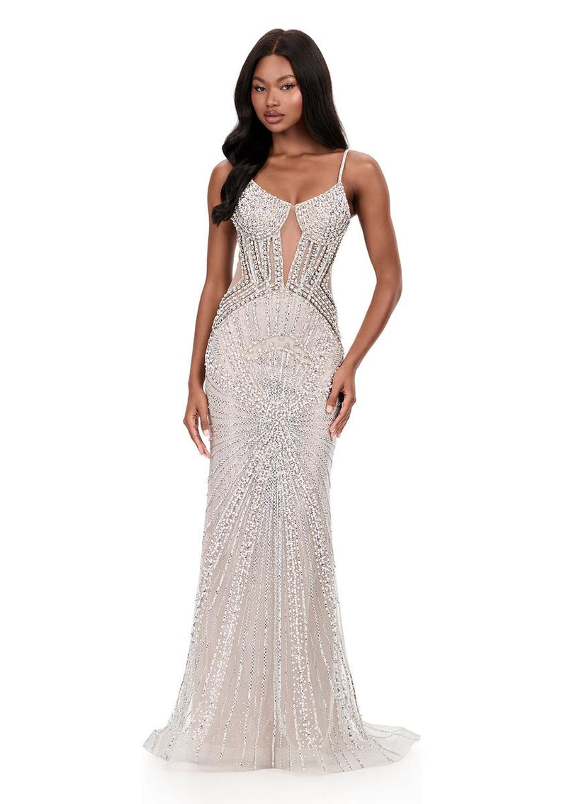 ASHLEYlauren Beaded Illusion Side Prom Dress 12219