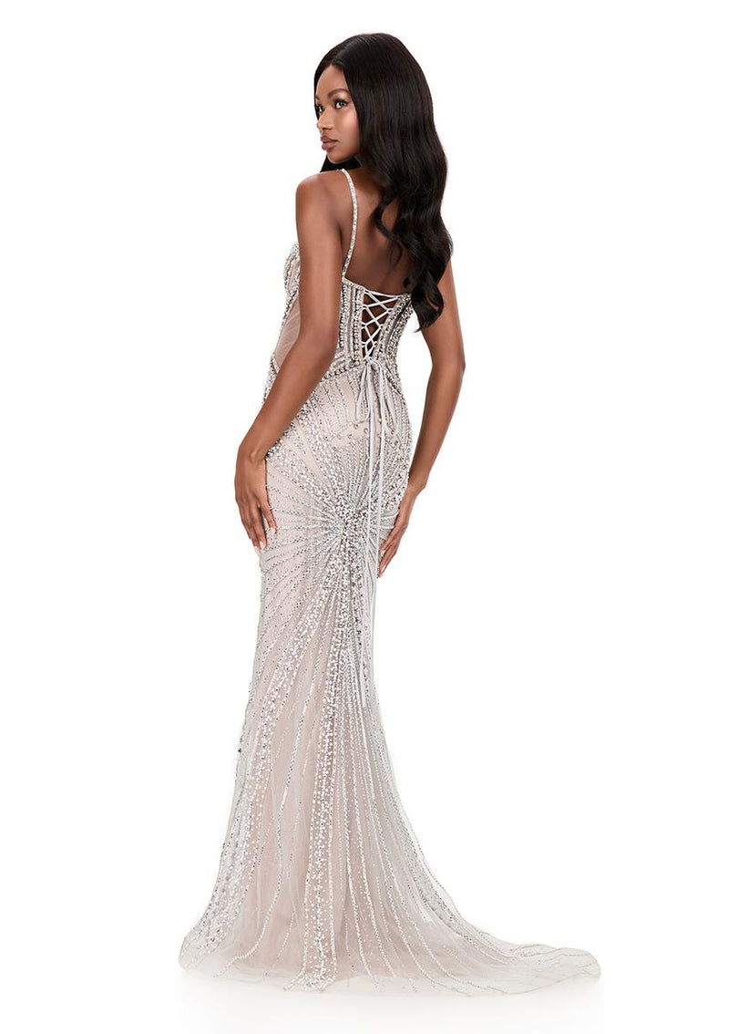 ASHLEYlauren Beaded Illusion Side Prom Dress 12219