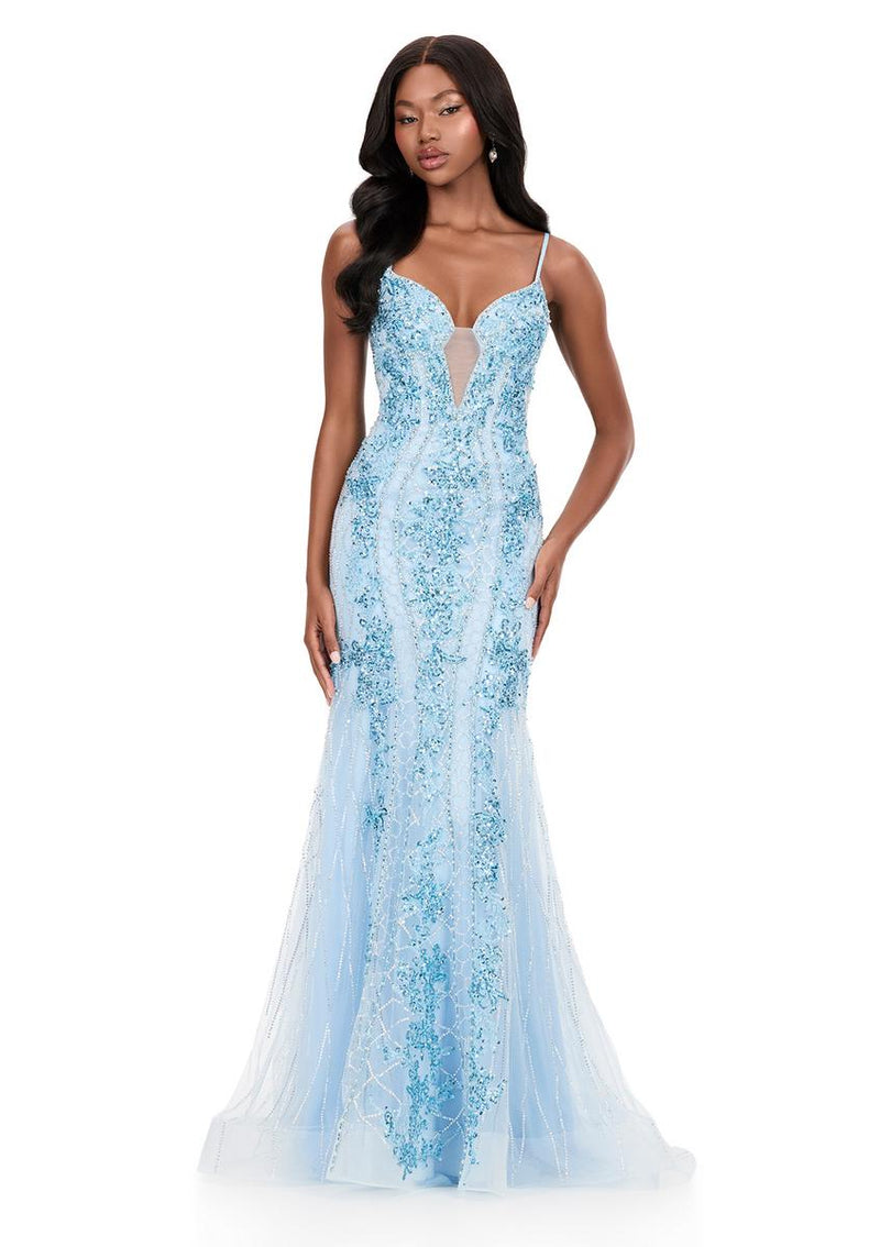 prom dresses ice blue ASHLEYlauren Illusion Overlay Prom Dress 12221