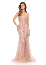 ASHLEYlauren Illusion Overlay Prom Dress 12221